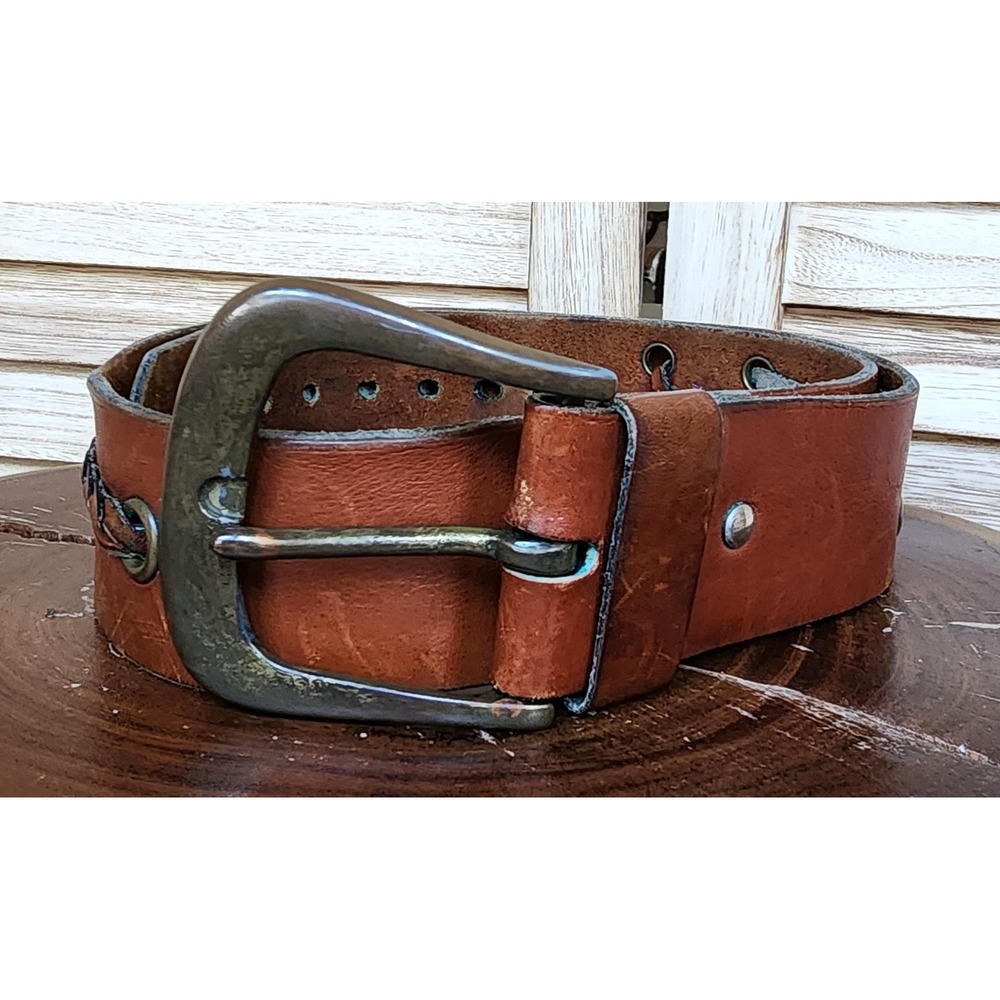 100% Leather Brown 38" MEDIUM Y2K Grommet Retro Waist Belt Western Boho Fairy